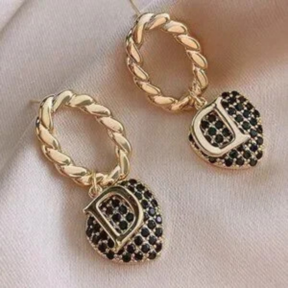 Jewelry - Inspired Heart Shaped Earrings Golden Earrings D Letter Zircon heart jewelry